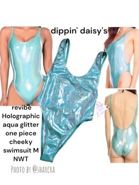 dippin' daisy's Women's revibe Holographic aqua glitter cheeky swimsuit 1093M M